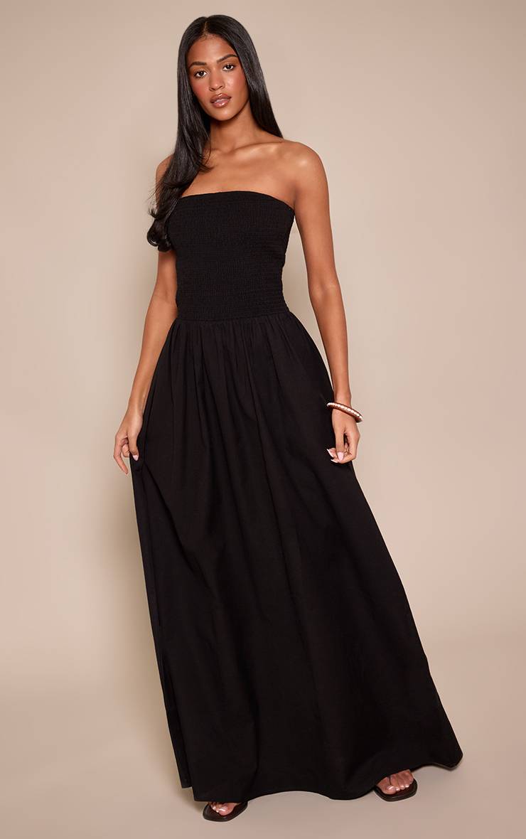 Noir Robe Longue Bandeau À Détails Froncés Tall
