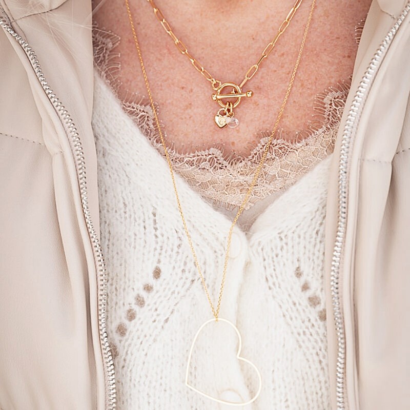 Collier Charly grand coeur doré 60 cm