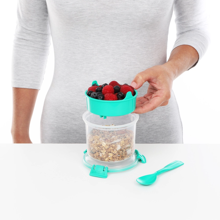 sistema® Frühstücksbehälter Breakfast TO GO, inkl. Löffel, 530 ml, blaugrün