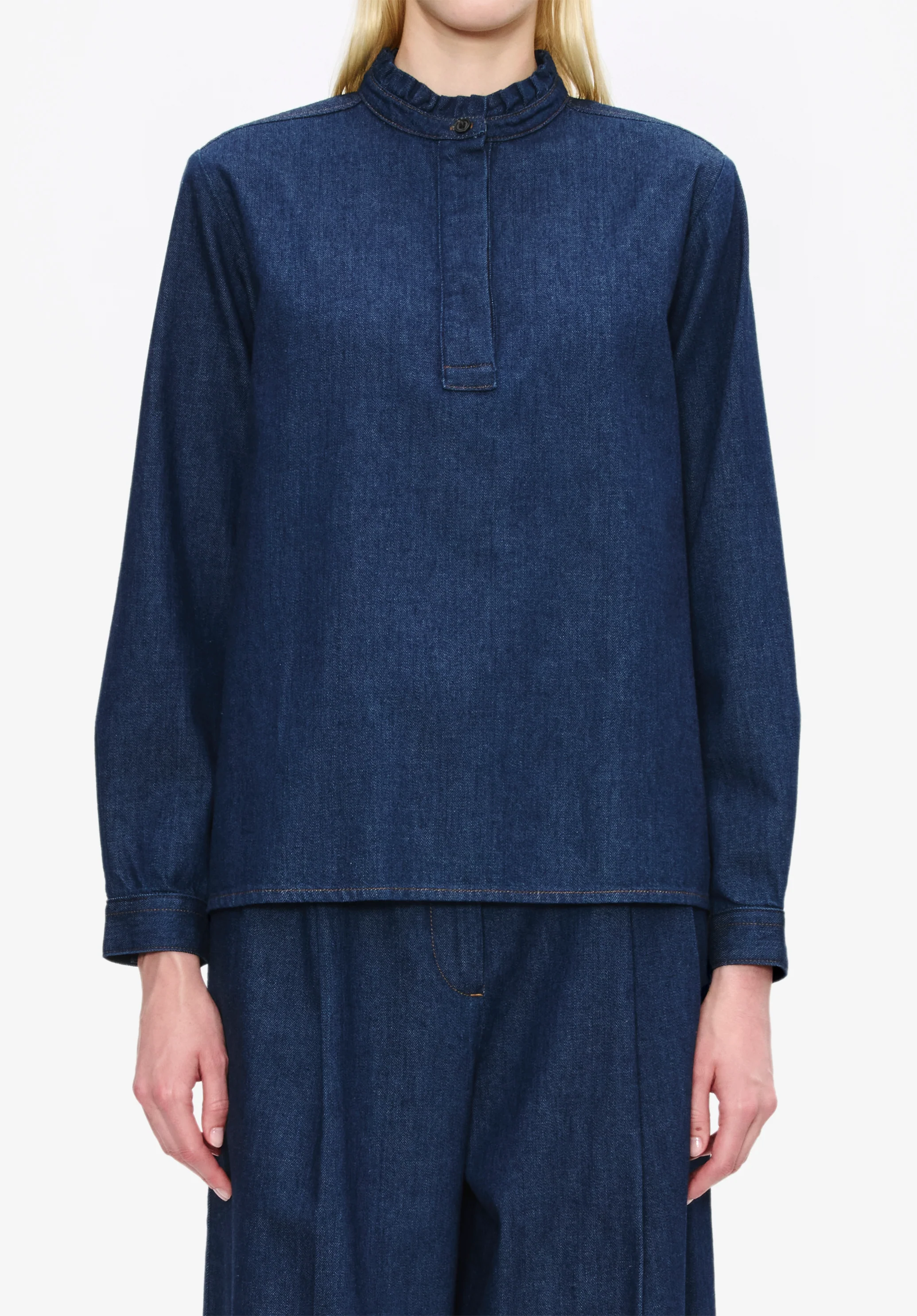 Blouse col à volant - Indigo