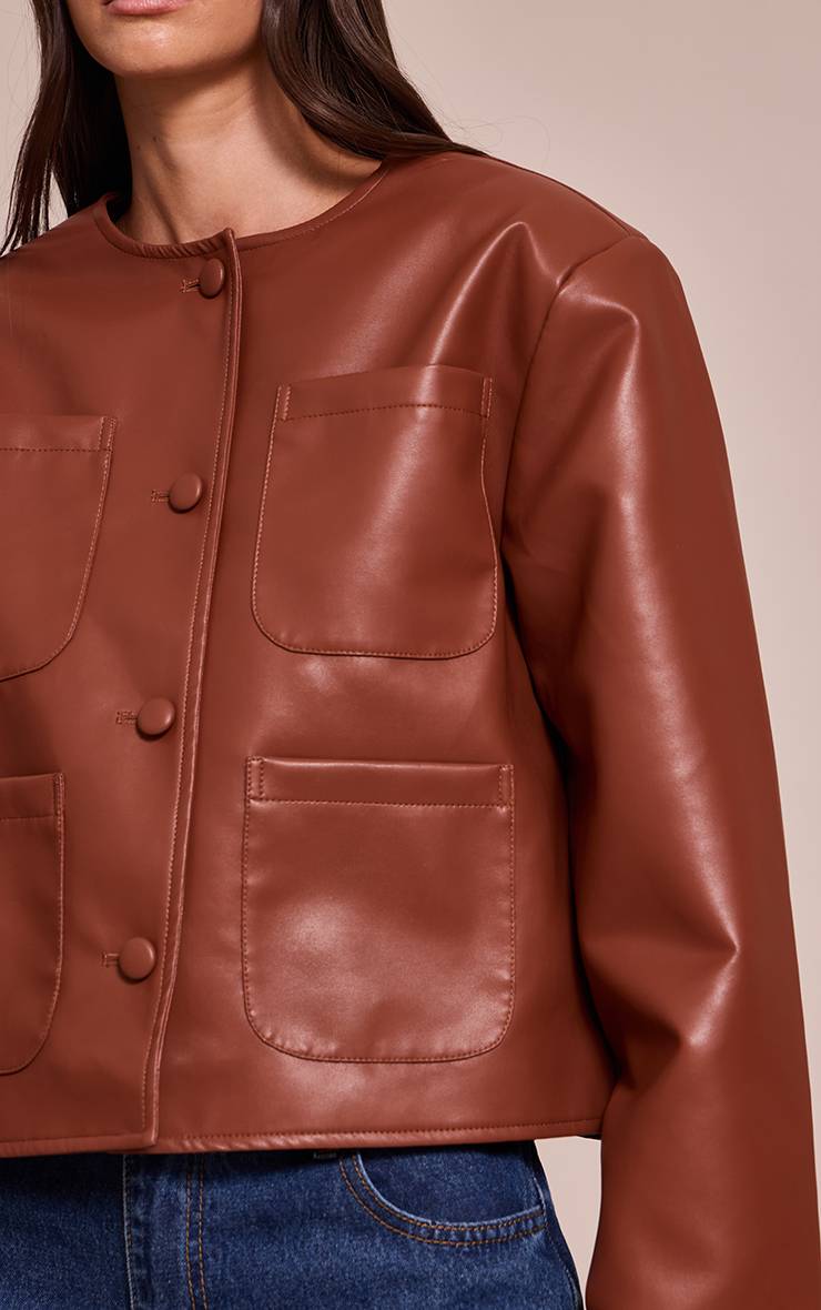Marron Veste En Synthétiquecuir Crème Avec Détails De Poches