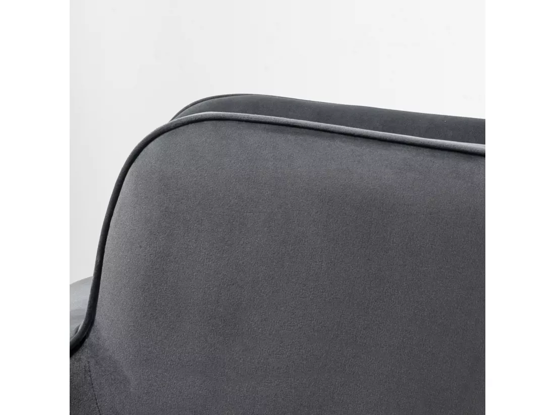 Fauteuil lounge style scandinave avec repose-pied assorti piètement incliné effilé métal noir aspect velours gris