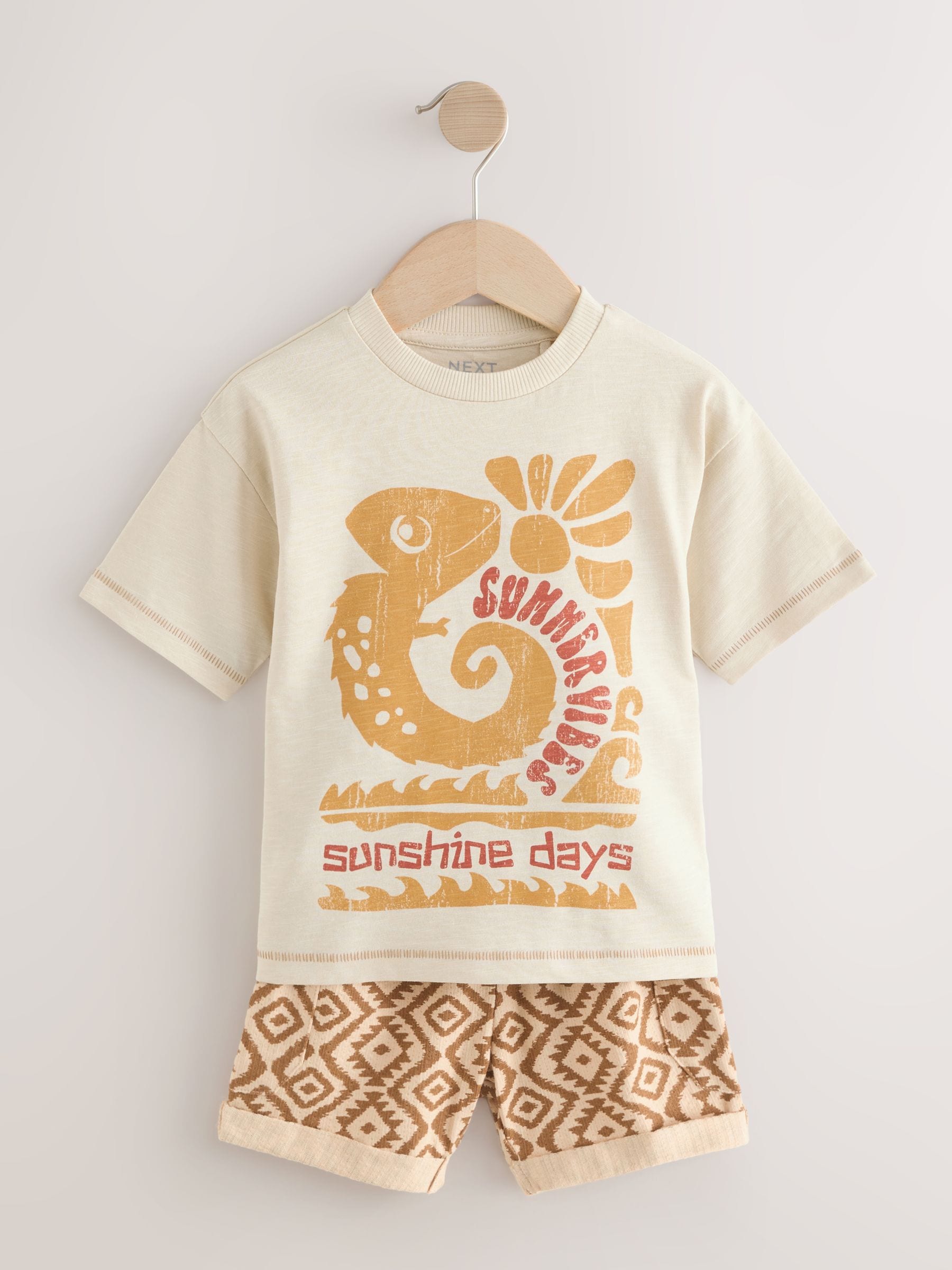 Bruin - Set van 2 T-shirts met korte mouwen en shorts (3 mnd - 7 jr) (3 mnd - 7 jr)