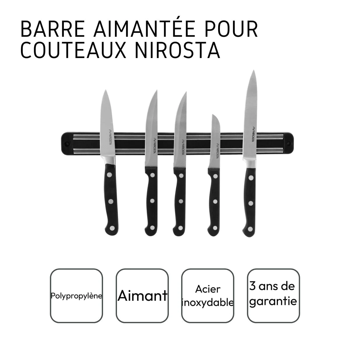 Barre aimantée pour couteaux et ustensiles en métal Nirosta Divers Nir