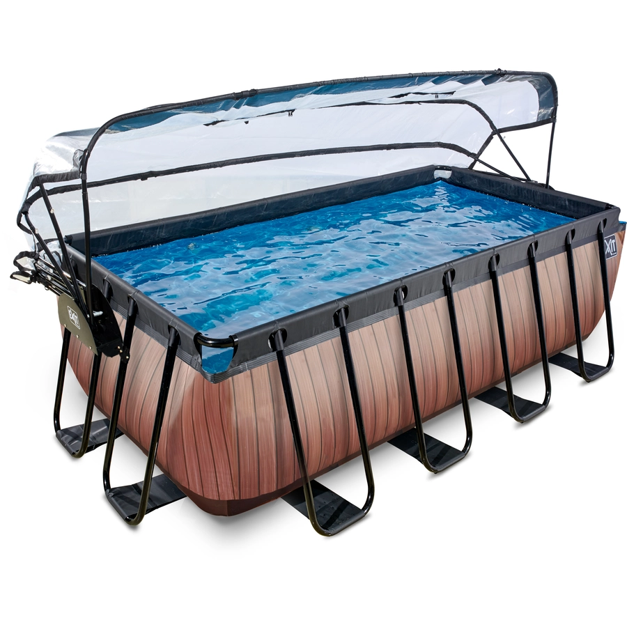 EXIT Frame Pool 4x2x1.22m (12v Sandfilter) – Holz Optik + Sonnendach + Wärmepumpe
