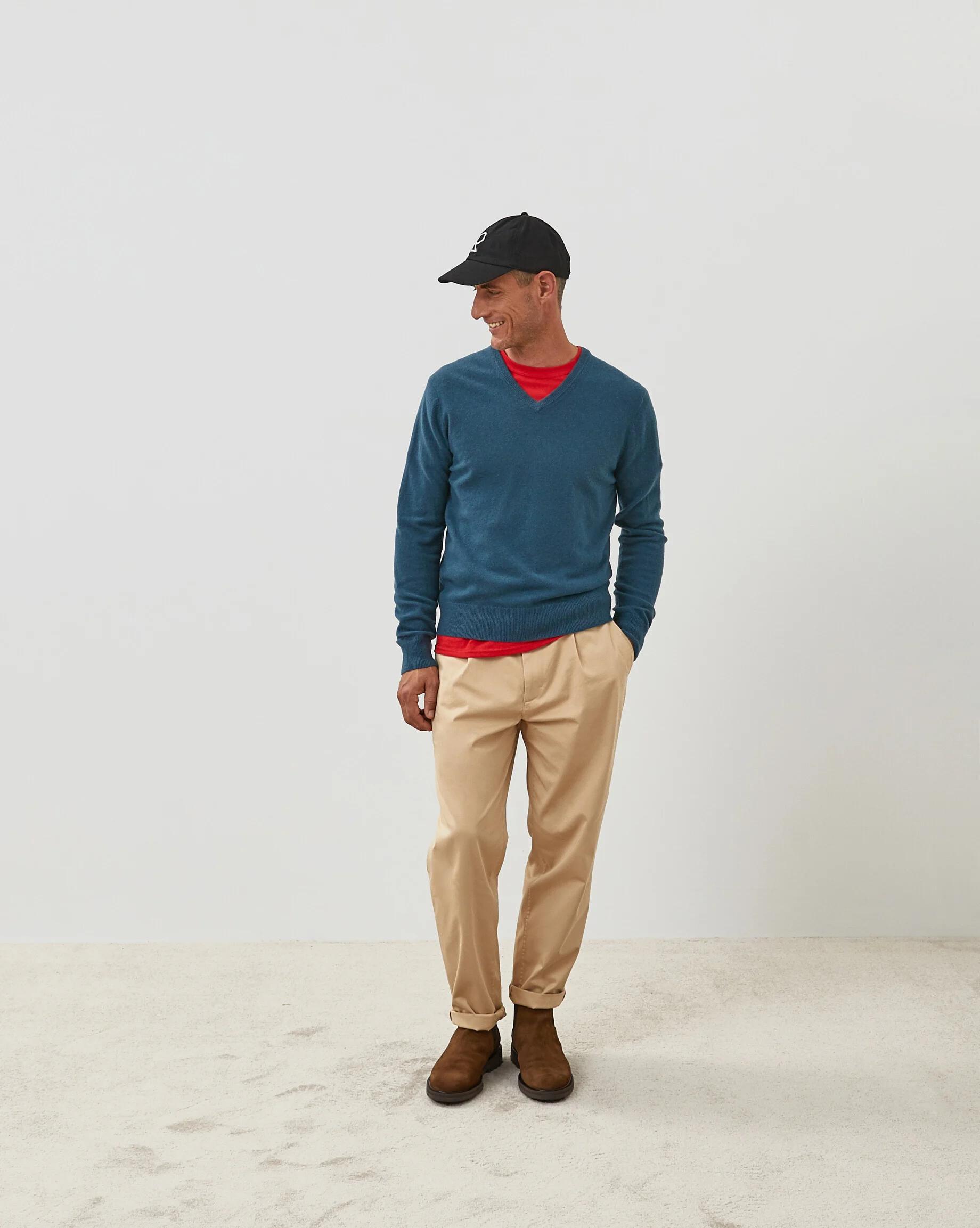 Pull homme col v en cachemire 2 fils | Bleu