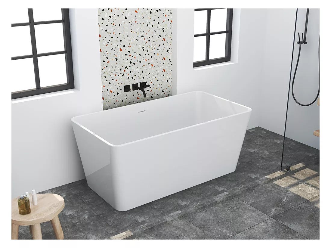Baignoire îlot rectangulaire - 197 L - 130 x 70 x 55 cm - Blanche - Acrylique - SPICARA