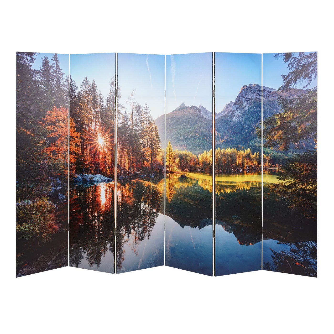Foto-Paravent mit Schallschutz MCW-L55, akustischer Raumteiler Trennwand Sichtschutz, MVG ~ 180x245cm Waldsee