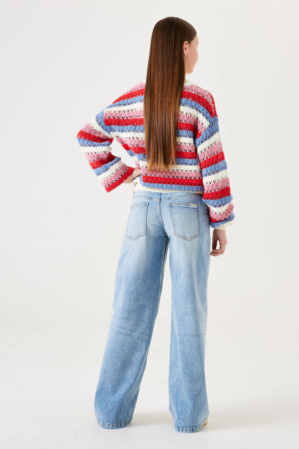 Garcia gestreepte sweater wit/blauw/roze