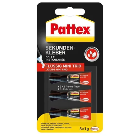 Pattex Sekundenkleber Mini Trio, 3 Tuben mit je 1 g