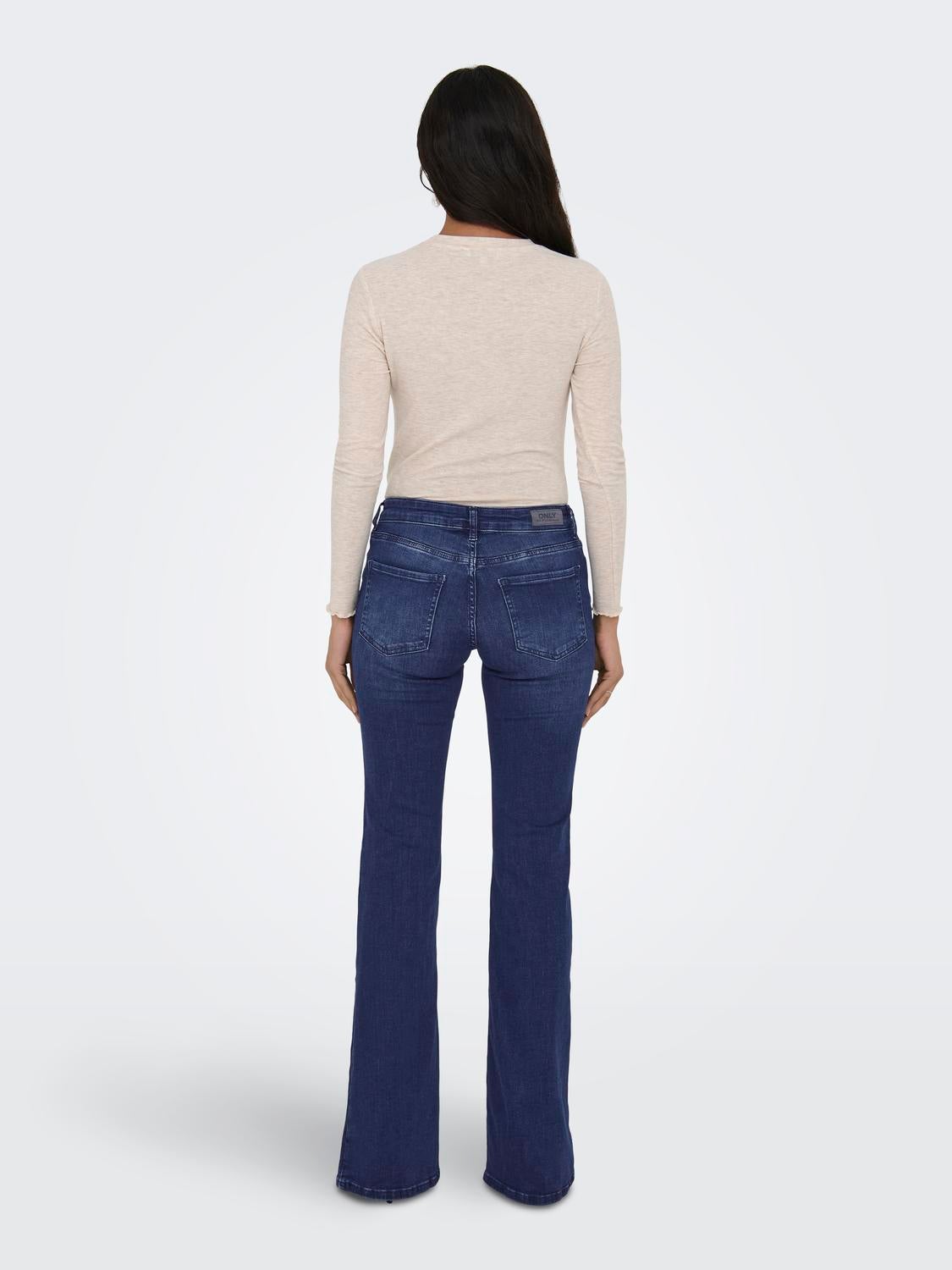 ONLTIGER Niedrige Taille Weiter Beinschnitt Jeans Dark Blue Denim