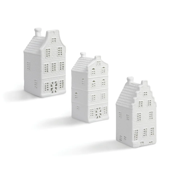 &klevering - Canal Haus Teelichthalter #1, weiss (3er-Set)