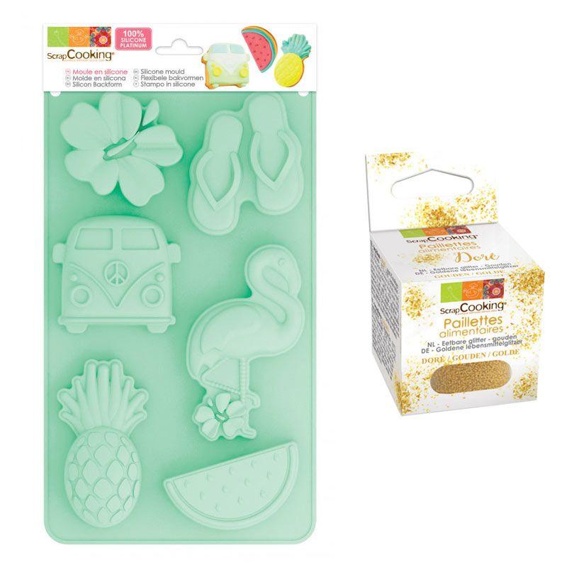 Moule en silicone Summer + paillettes dorées Scrapcooking