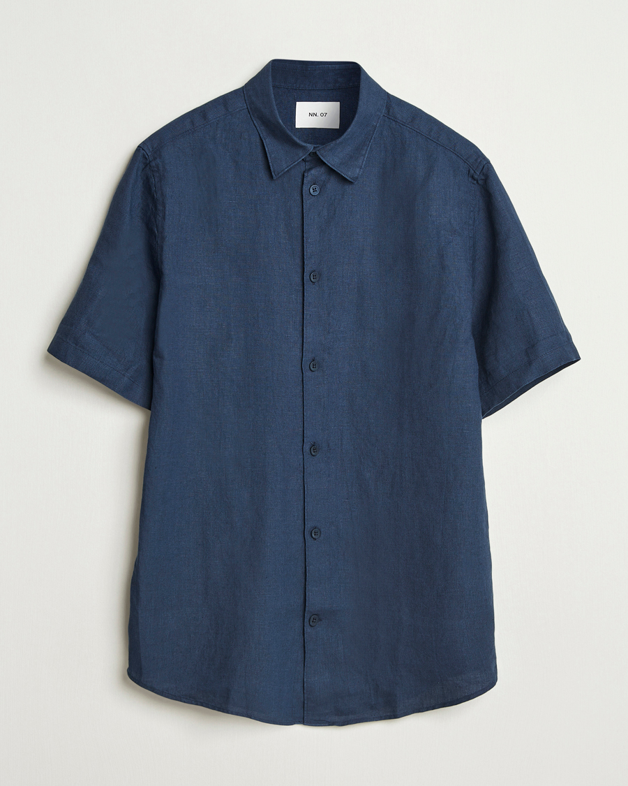 NN07 Enzo Linen Short Sleeve Shirt Navy Blue