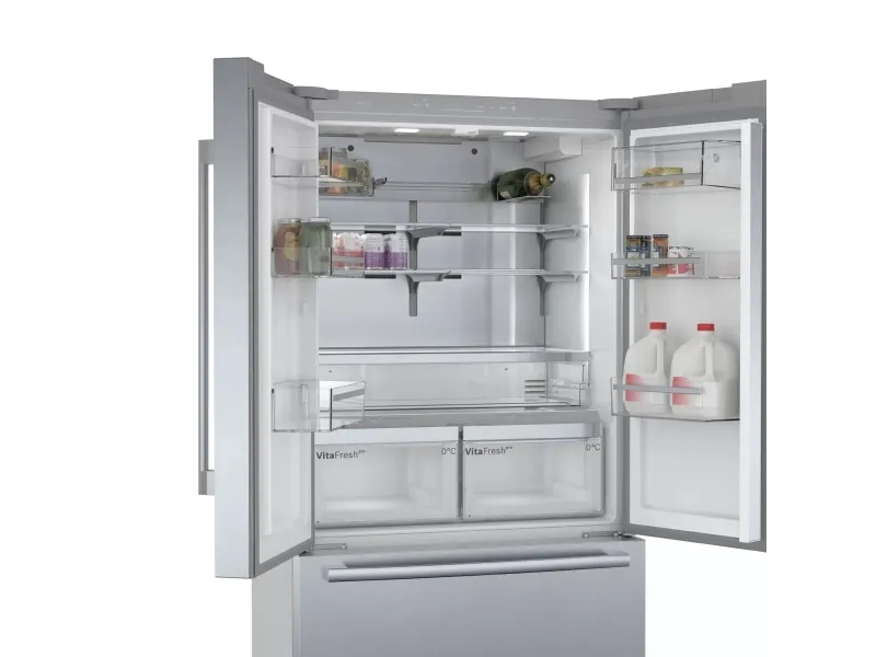 Bosch Serie | 8 KFF96PIEP - Køleskab/fryser - frans dør-bundfryser - Wi-Fi - niche - bredde: 91.4 cm - dybde: 63.5 cm - højde: 183 cm - 573 liter - Klasse E - inox-easyclean