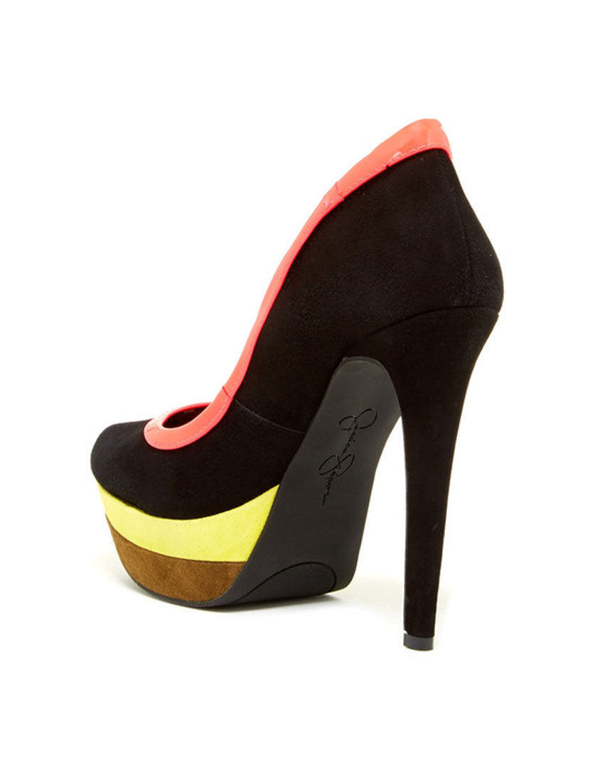 Black Multicolor Wedge Shoes