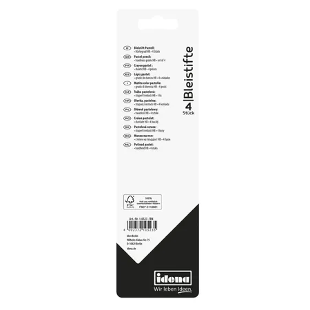 Idena 10523 Bleistifte FSC100% dreikant pastell, HB, 4er
