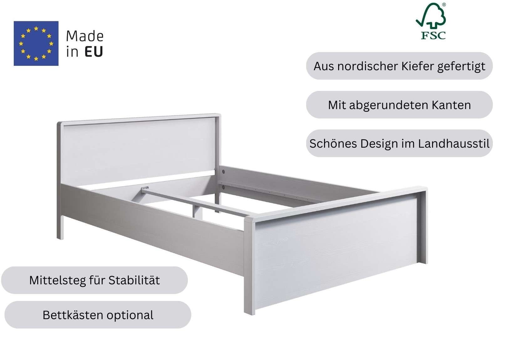Home affaire Massivholzbett »Luven, hohe Belastbarkeit! FSC® zertifiziertes Massivholz« Breite/Belastbarkeit 180cm/220 KG, 140cm/180 KG,  aus massiver Kiefer im schlichten Design