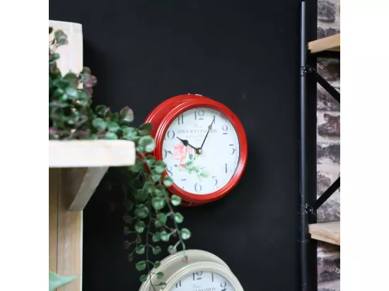Horloge murale décorative cuisine salon vintage métal bordeaux Ø.22 cm