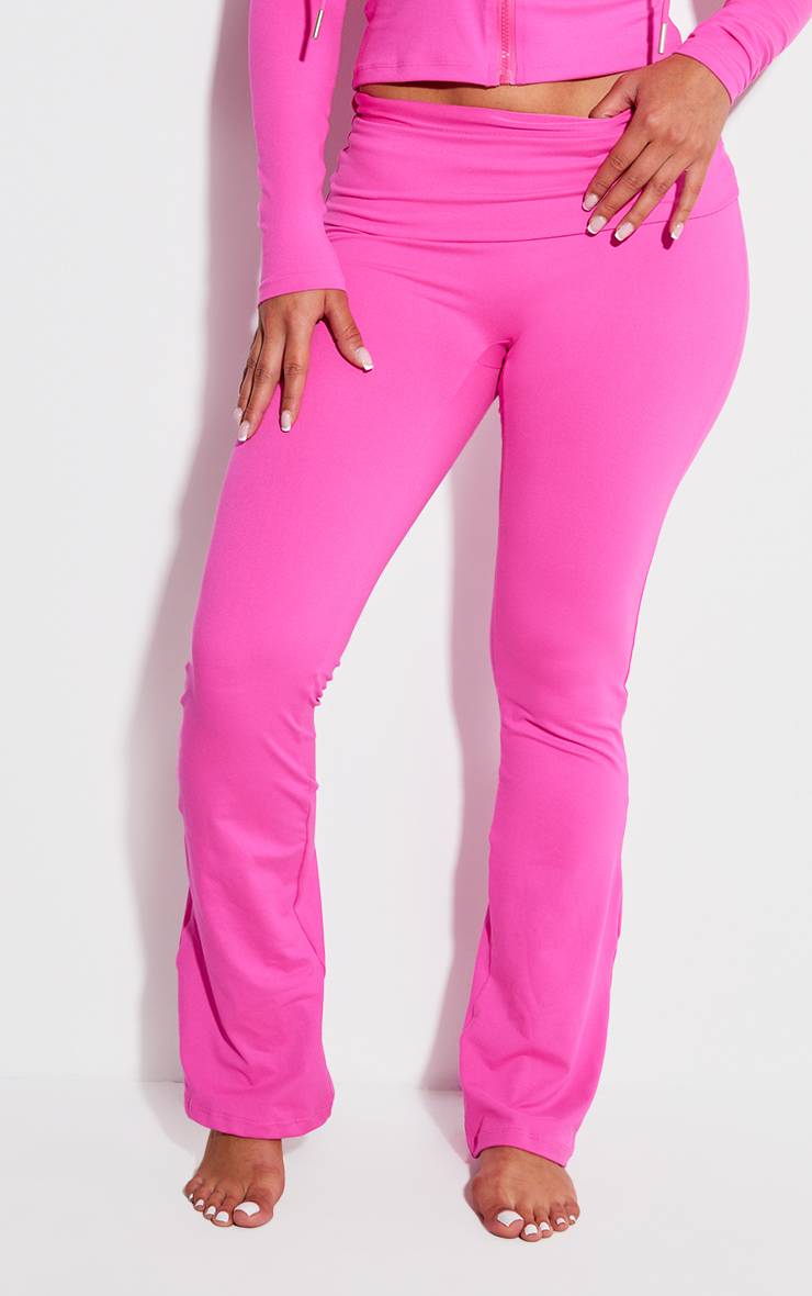 Rose Vif Pantalon Évasé Taille Haute Sculptant À Rabat Shape Stretch