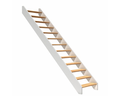Pertura Elenie beukenhouten trap, zonder stootborden, gelakt, recht, 83,5 cm, 14 treden / 15 stootborden, zonder leuning