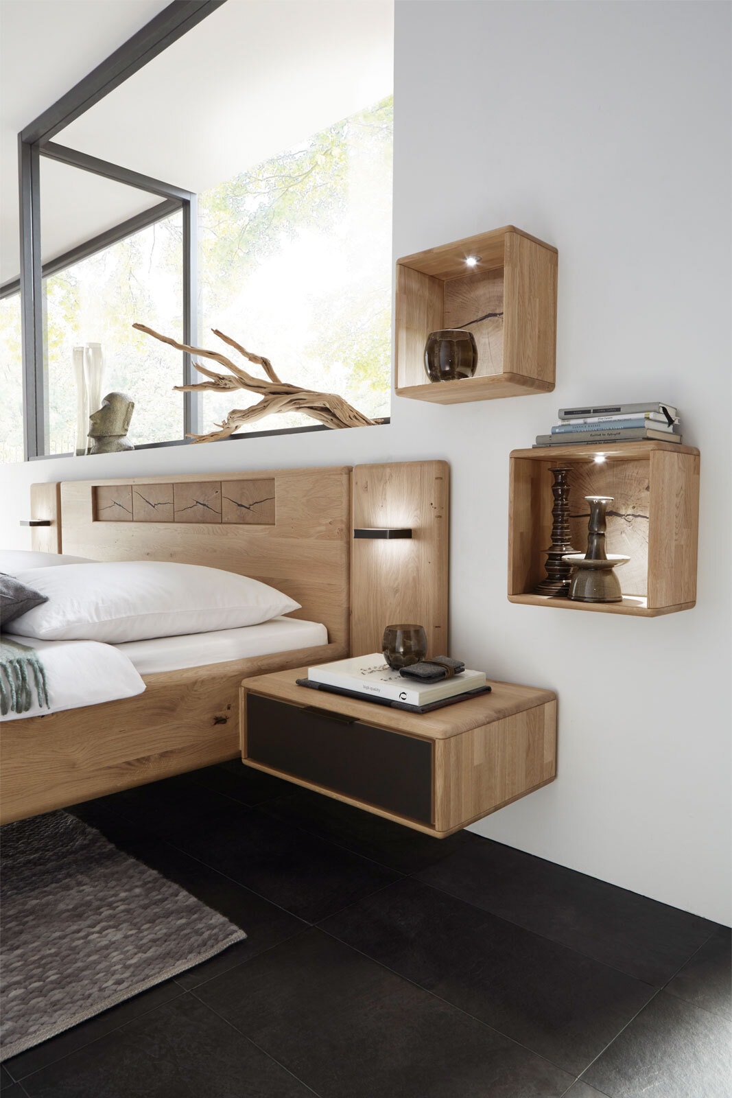 Schlafzimmer 4-teilig Europäische Wildeiche/ Mattglas Cubanit