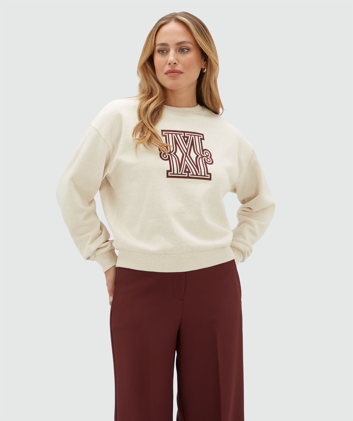 JV-TAKUMI oversized sweater met logo - ecru melange