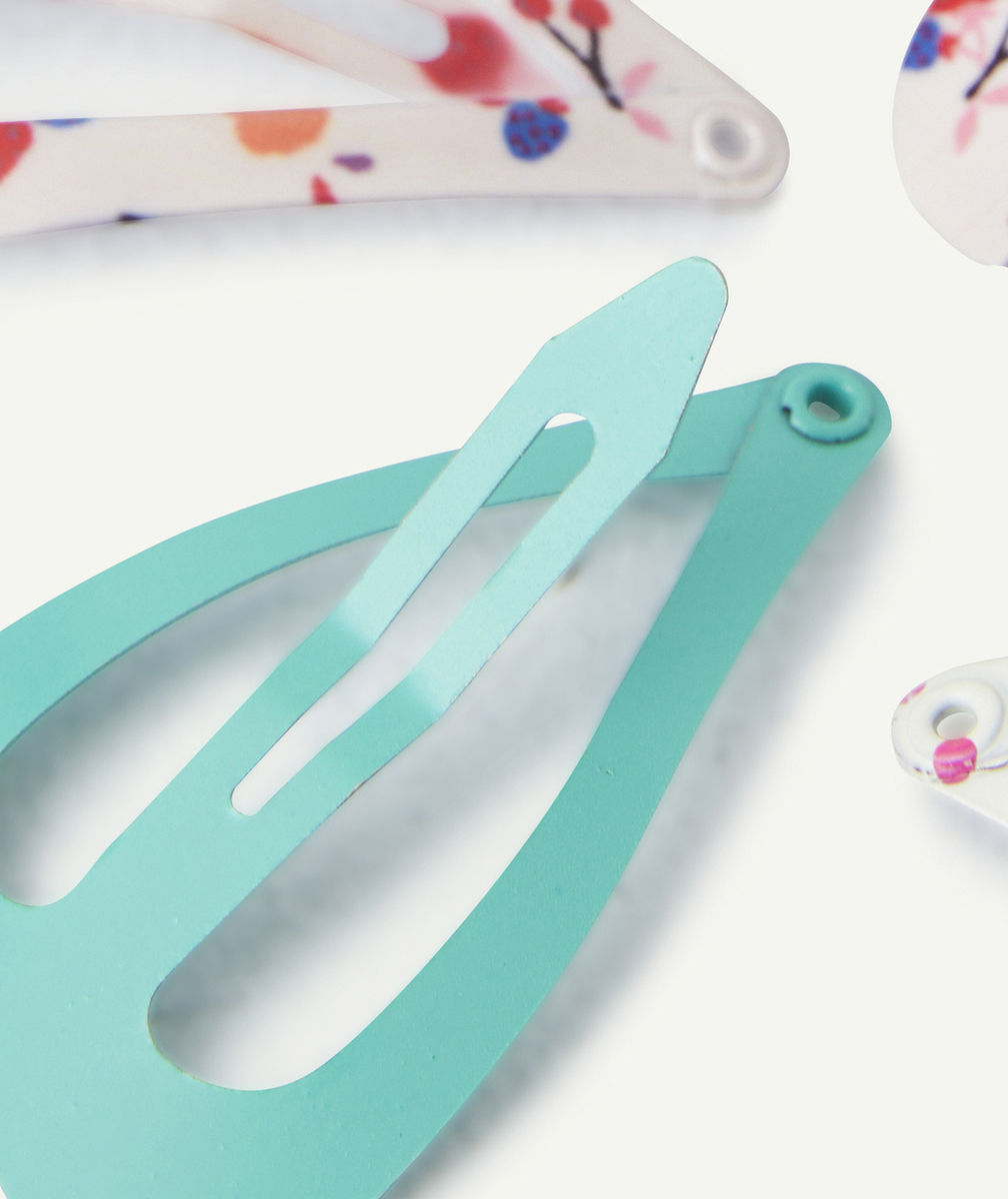 LOT DE 5 BARETTES BÉBÉ FILLE EN FORME DE COEUR IMPRIMÉS OU UNIS