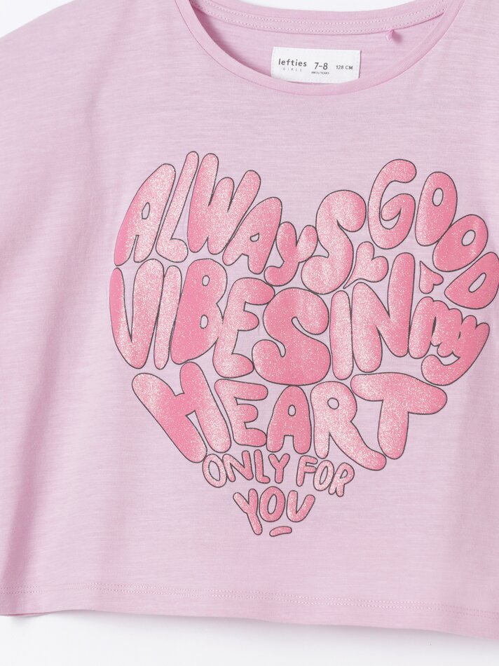 Camiseta cropped estampada - Rosa claro
