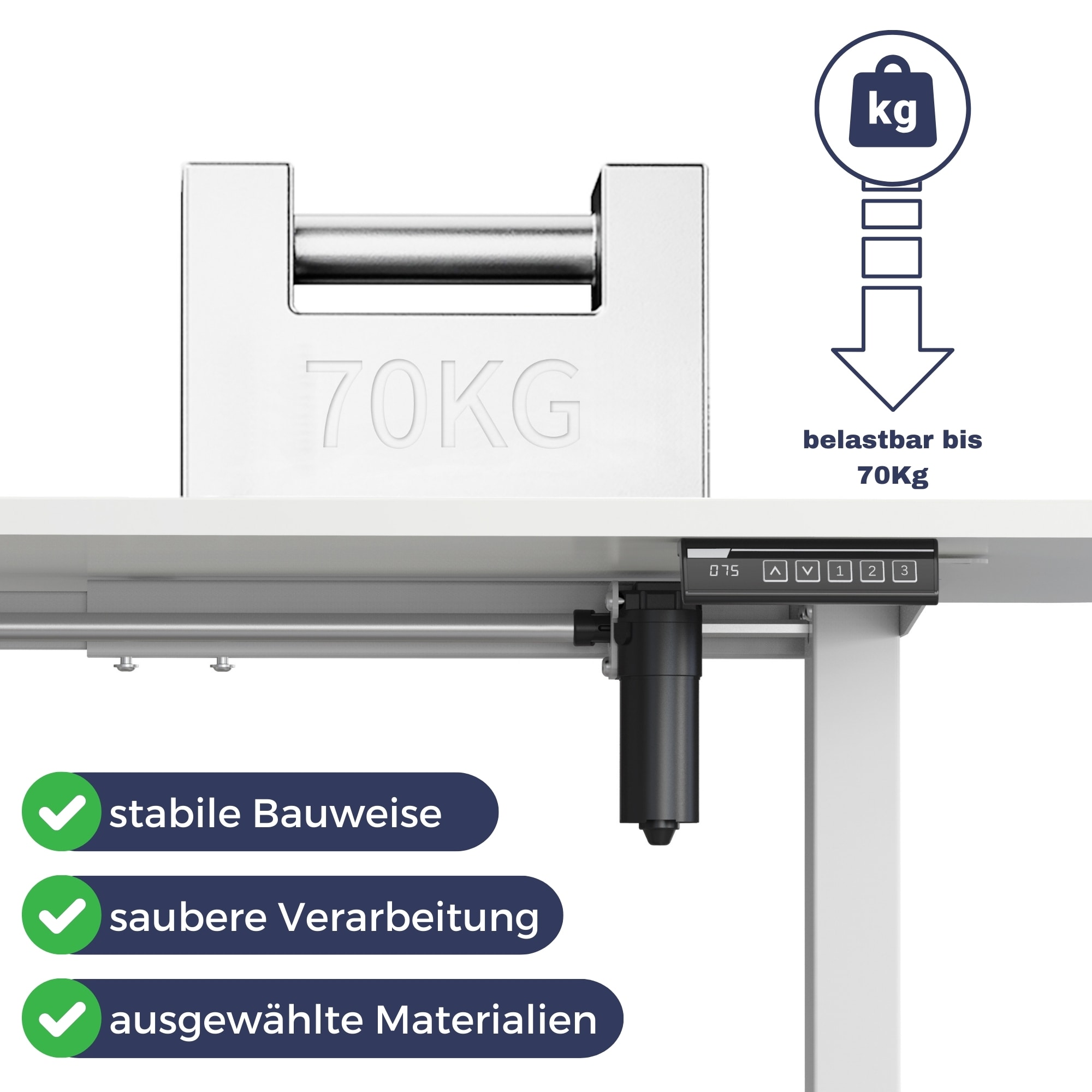 ALBATROS UP30 weiss Gestell für Schreibtisch Höhenverstellbar Elektrisch mit Motor, weiss - Stufenlos Höhenverstellbares Schreibtischgestell / Tischgestell, Farbe:Weiss