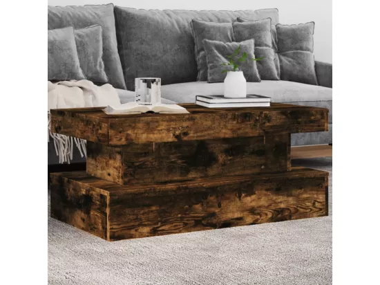 Table basse avec lumières LED chêne fumé 90x50x40 cm