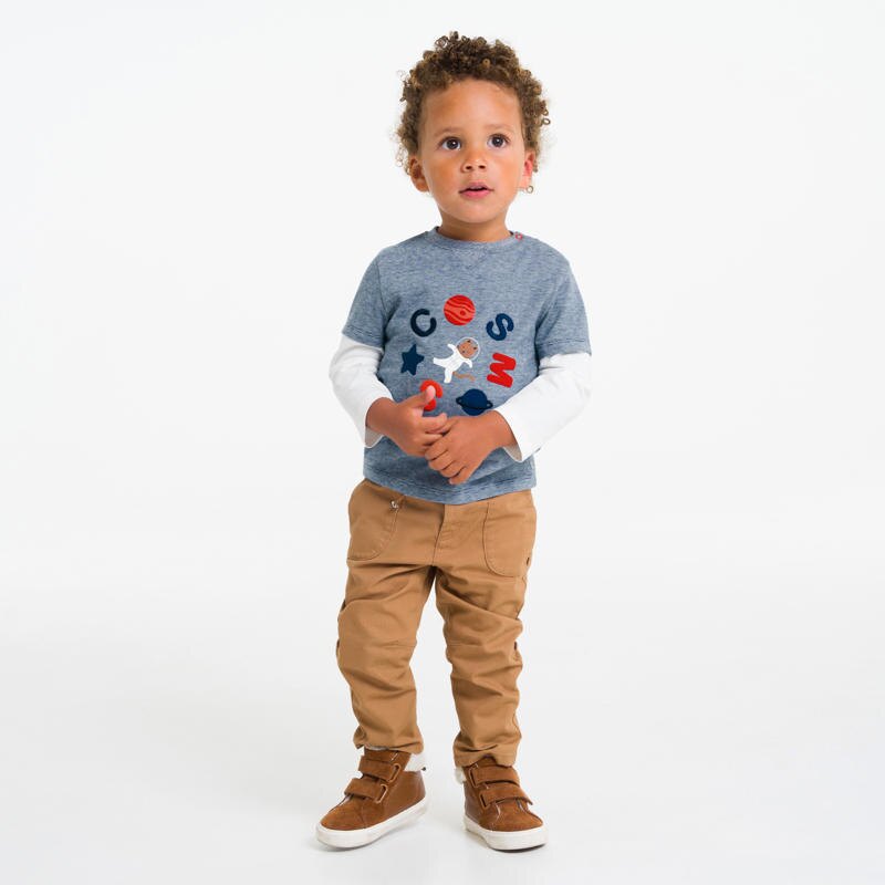 T-shirt effet 2 en 1 rayé chat astronaute bleu bébé garçon Bleu