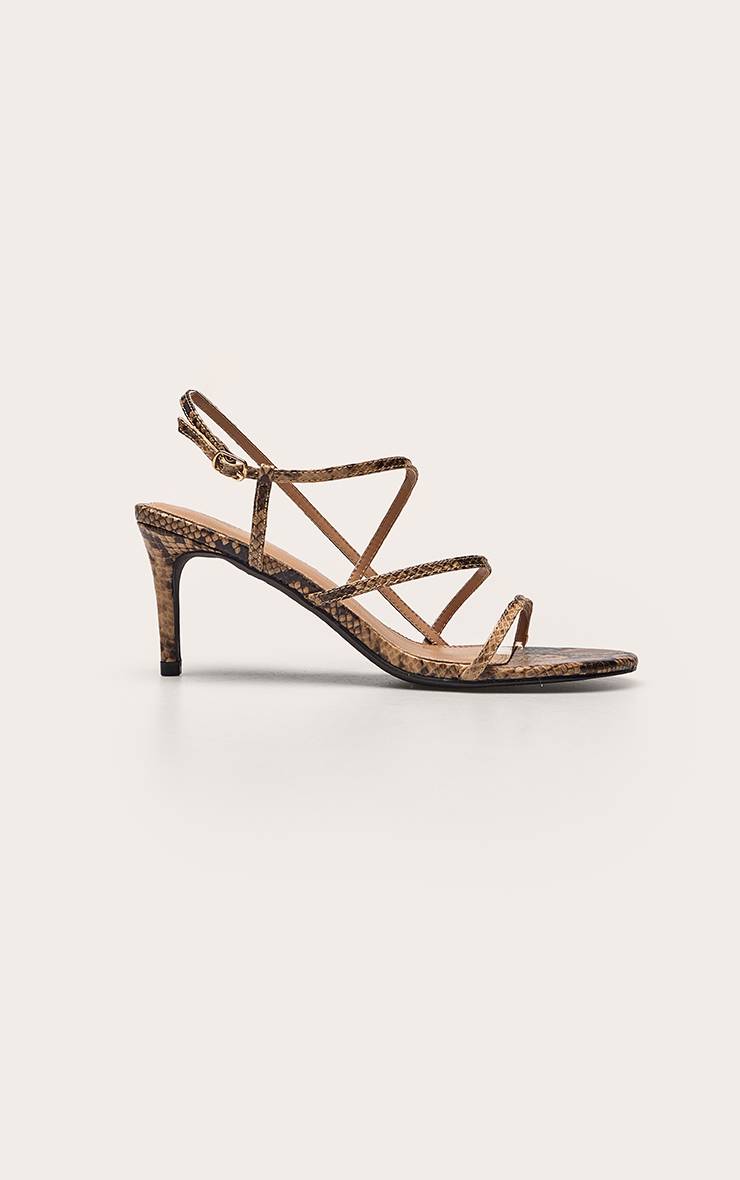 Snake Print Sandale À Talon Bout Rond À Brides Imprimé Synthétique Marron