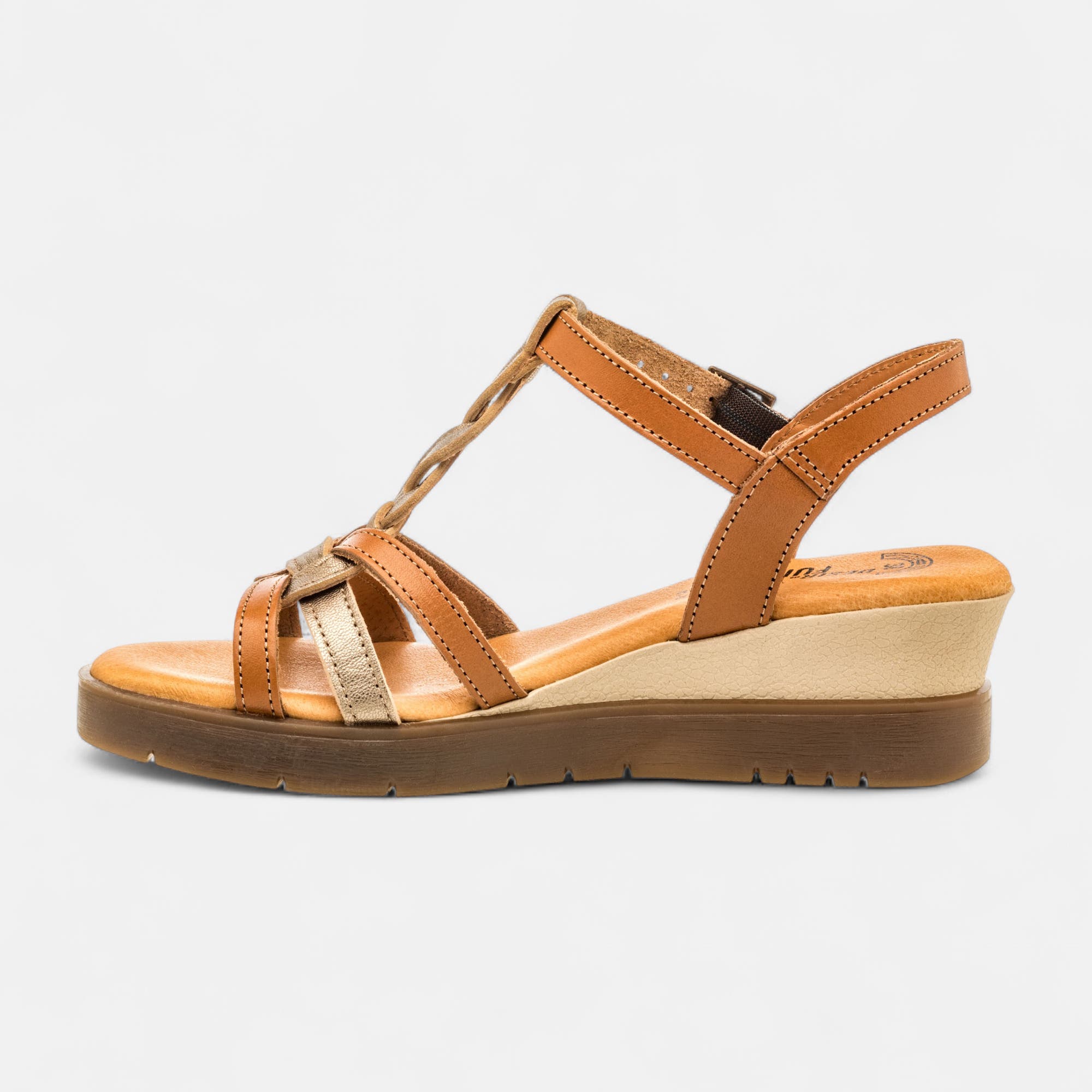 Sandales à talon compensé Femme en cuir camel