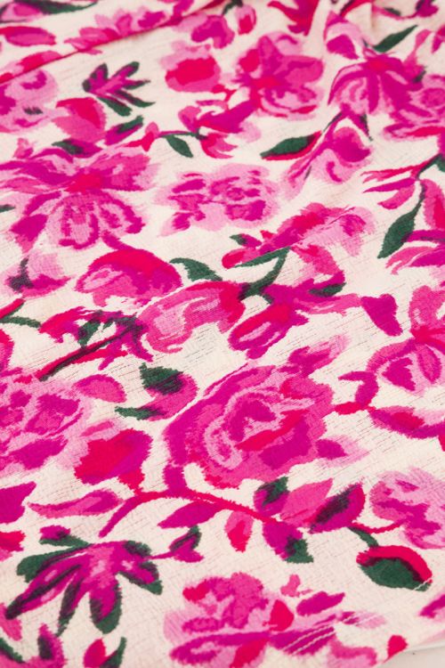 Beige off-shoulder top met roze bloemenprint