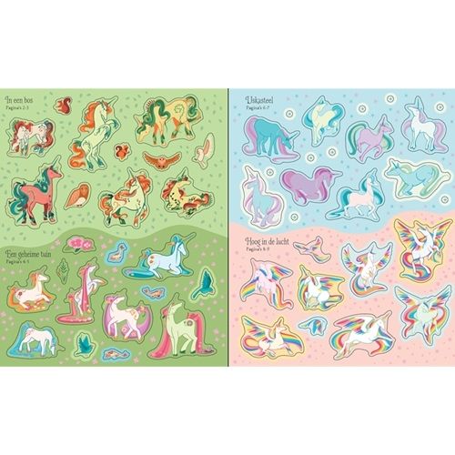 Uitgeverij usborne stickerboek en puzzel 100st - eenhoorns