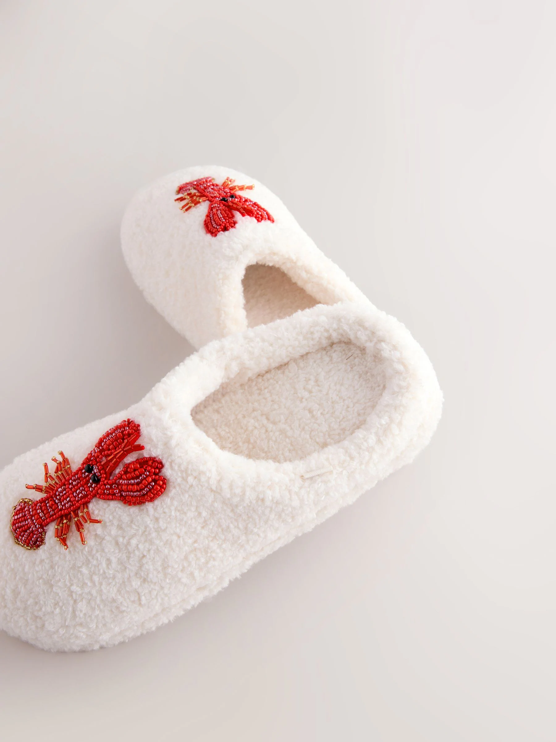 White Lobster Print - Instappantoffels met borgvoering