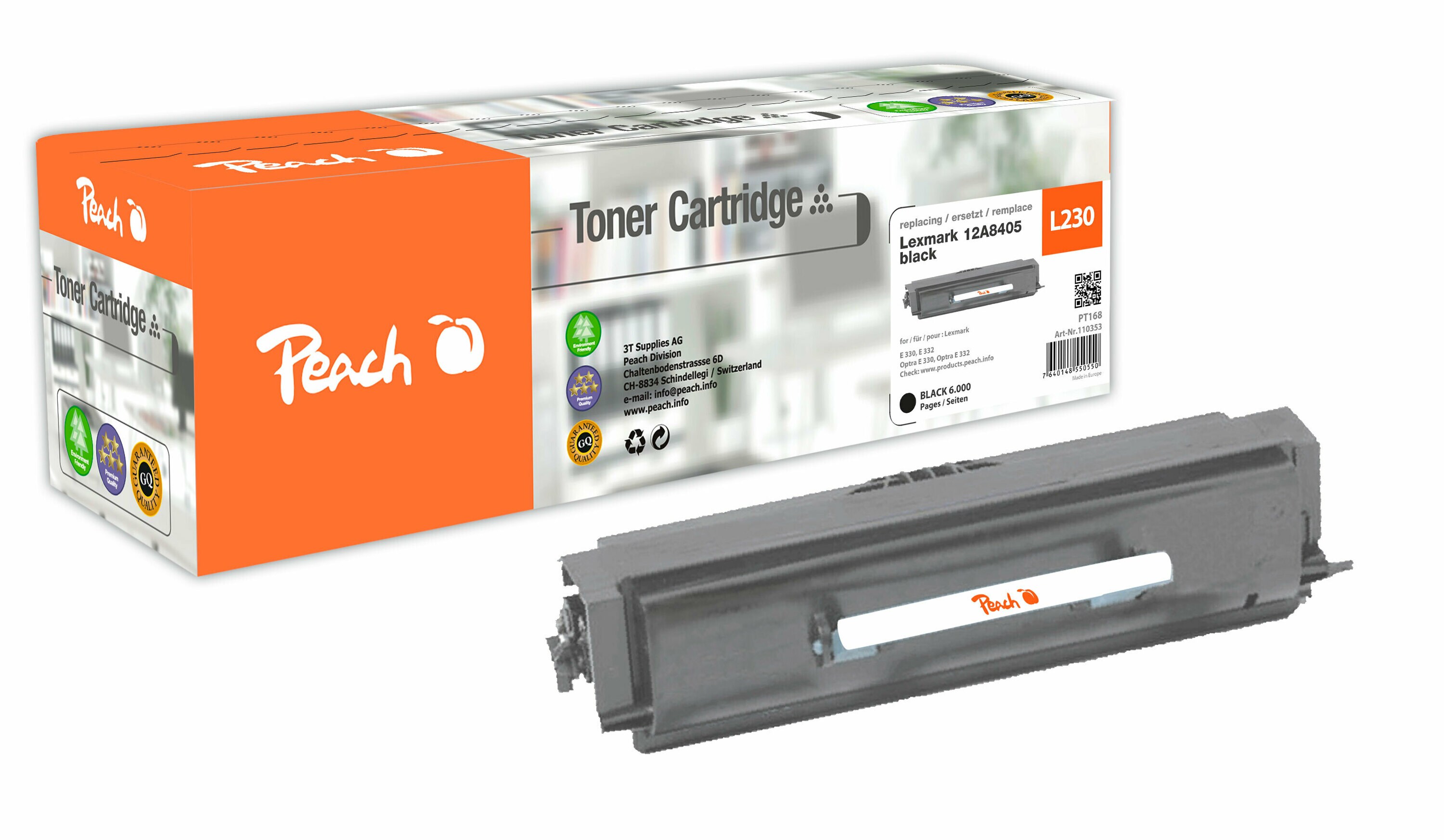 Peach L230 BK Toner bk ersetzt Lexmark No. 230BK, 12A8405 für z.B. Lexmark E 330, Lexmark E 332, Lexmark E 332 N, Lexmark E 332 TN (wiederaufbereitet)