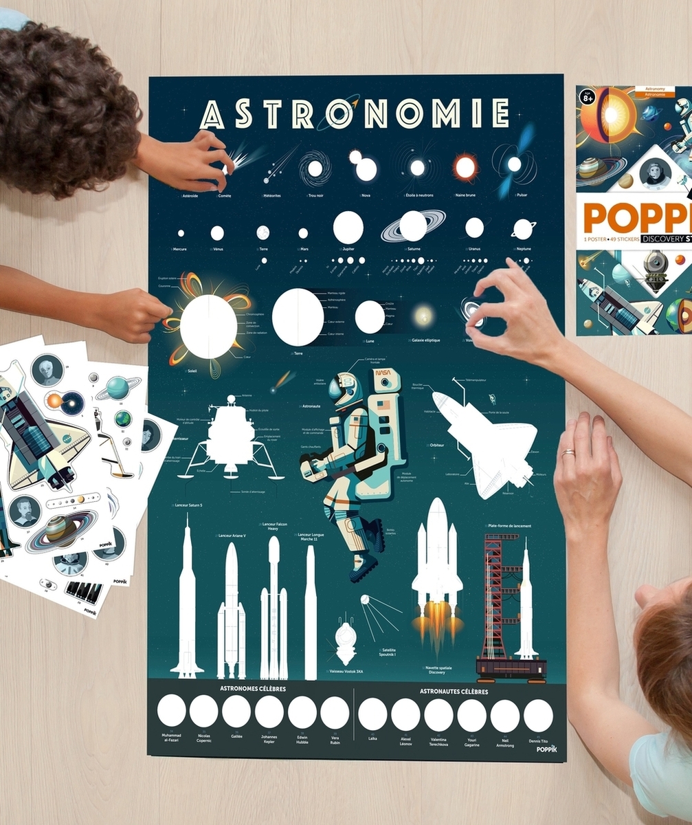 POPPIKLE POSTER AVEC 40 STICKERS ASTRONOMIE - 8-12 ANS