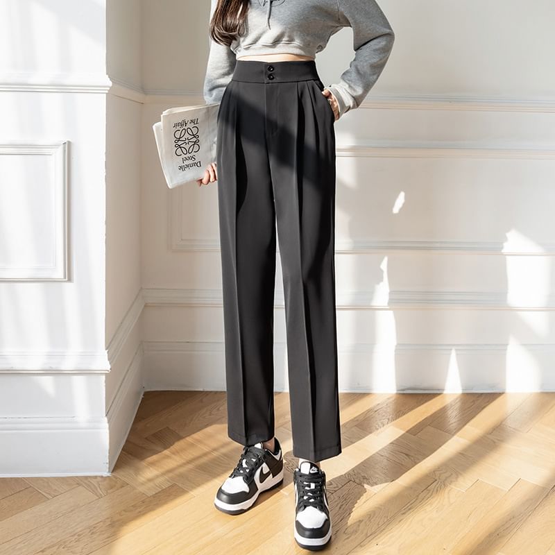 Sienne - Hoge taille effen cropped taps toelopende broek