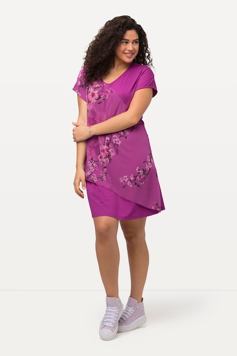 Midikleid, Kirschblüten, V-Ausschnitt, Halbarm