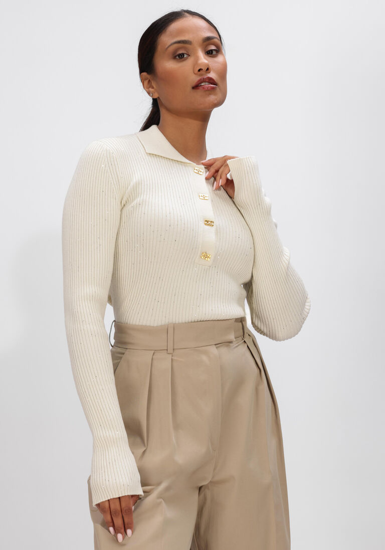 creme ganni polo fine sequin polo
