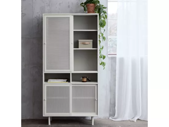 Kiso - Vaisselier 4 portes, 2 niches en métal H180cm - Grège