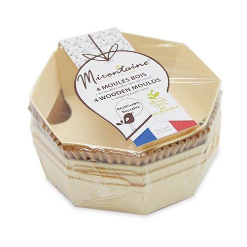 4 moules individuels en bois ronds + 8 caissettes sulfurisées de cuiss