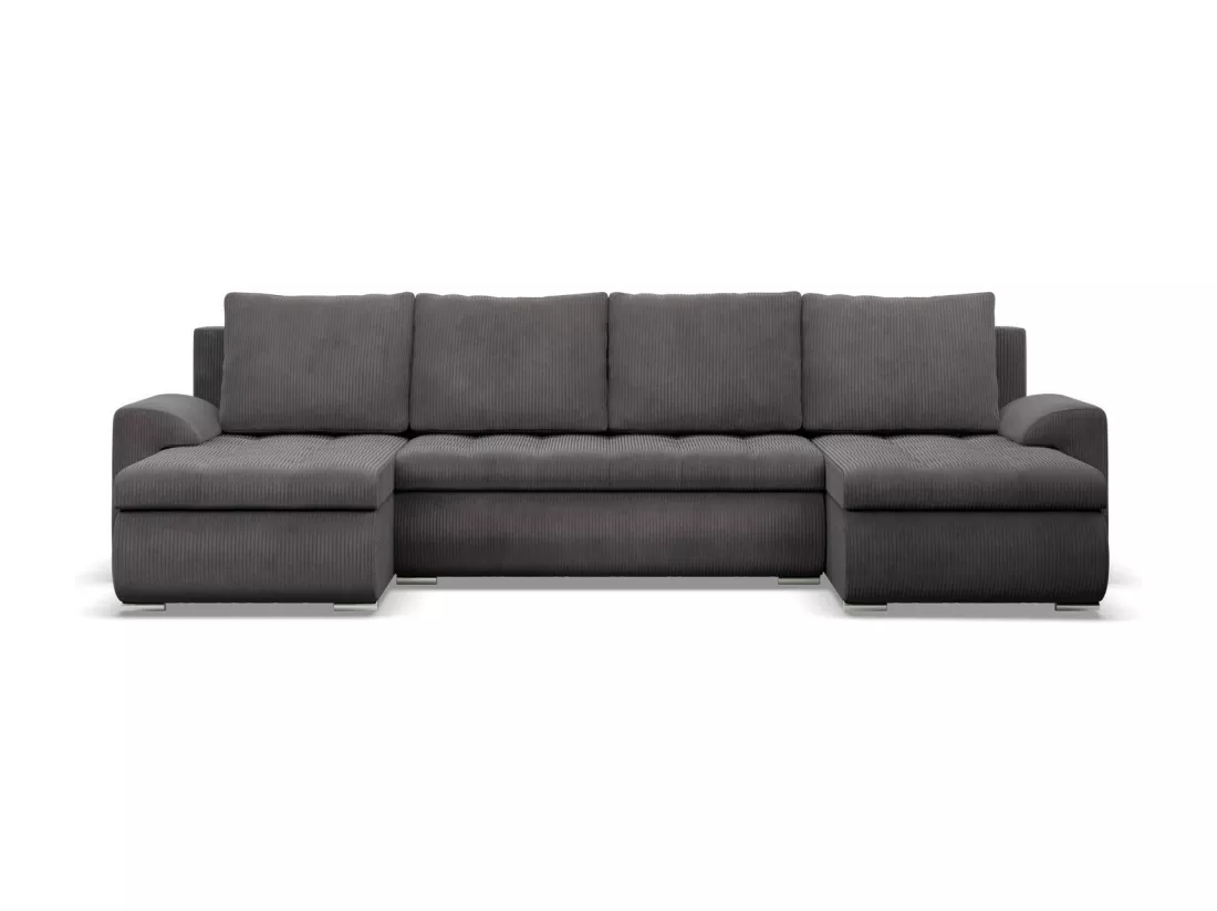 Canapé d'angle en U avec fonction sommeil, 2 méridiennes, Cord - Gris foncé