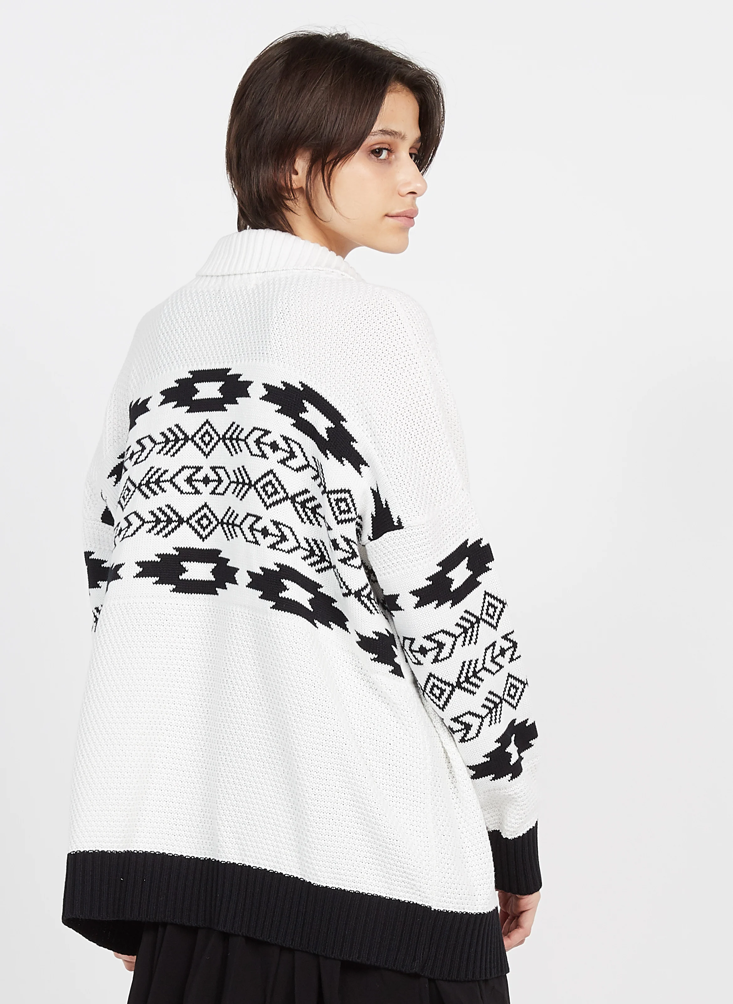 METRA - Gilet col châle jacquard en coton mélangé| Blanc