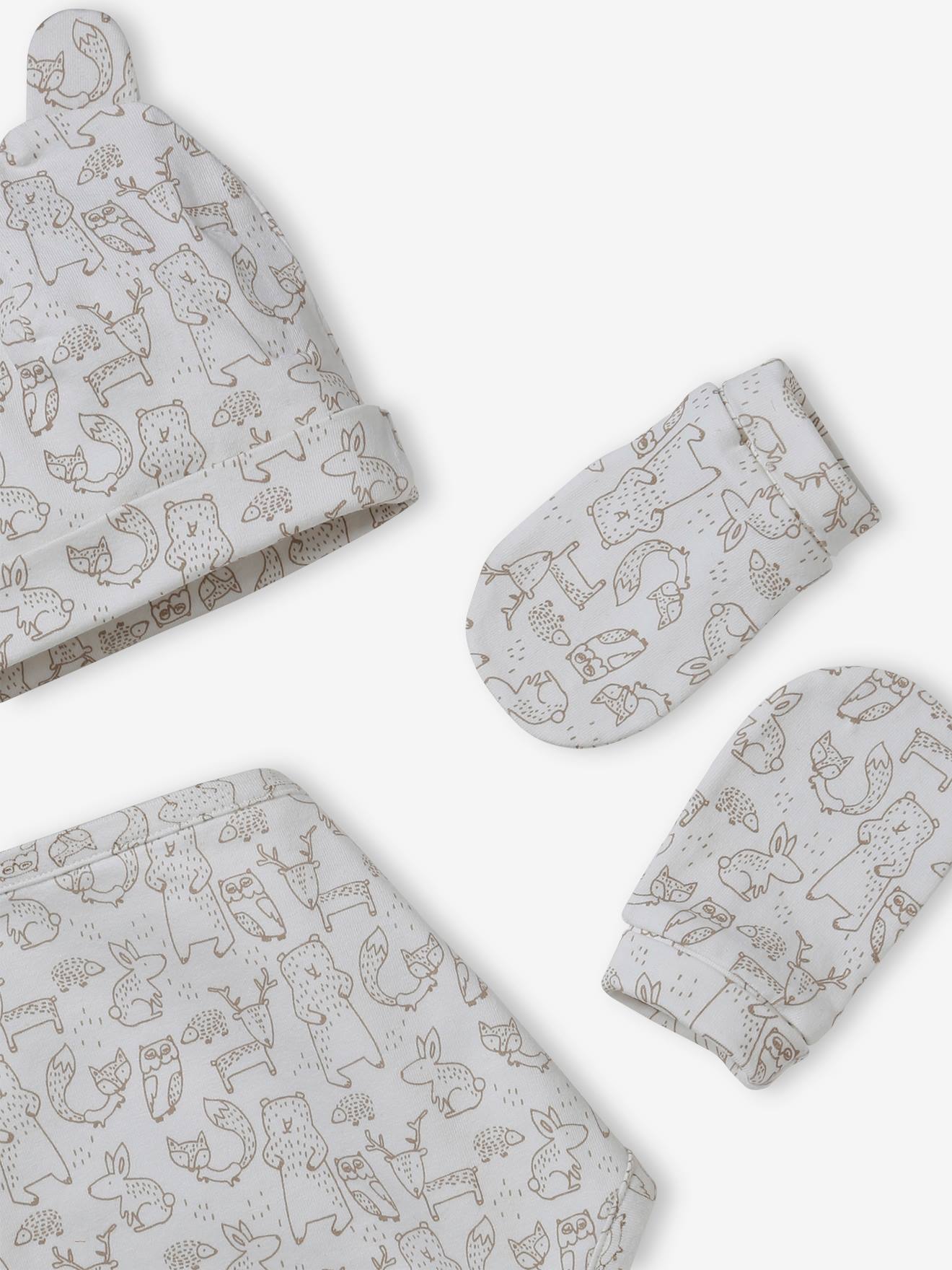Conjunto personalizável, incluindo gorro + luvas + cachecol + bolsa de tricô estampada, para bebê marrom acinzentado