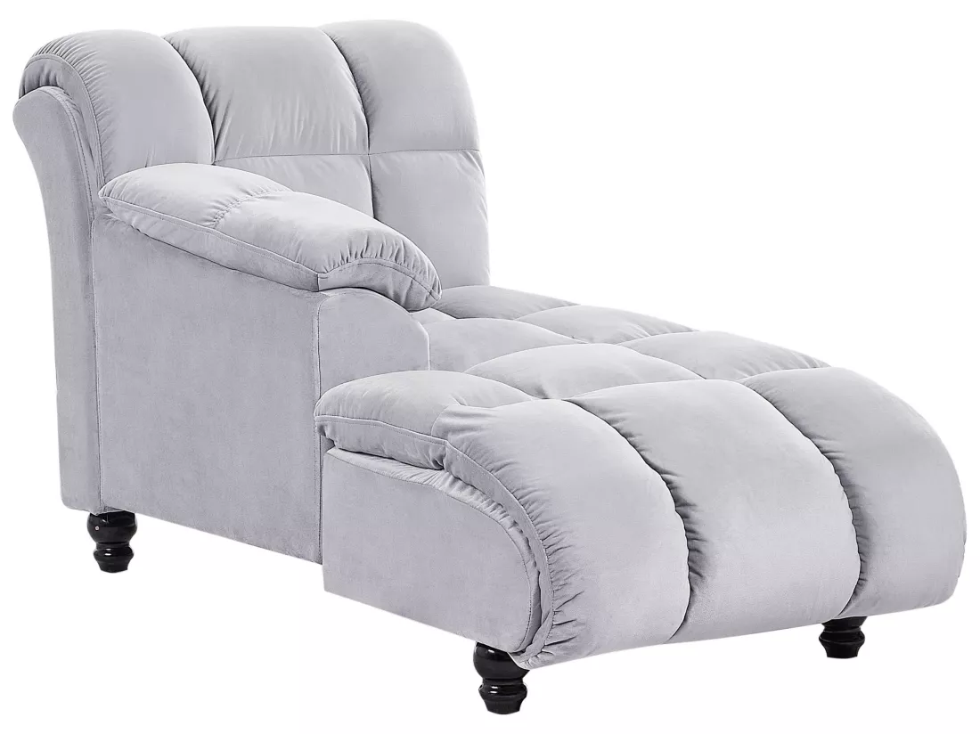 Chaise longue côté droit en velours gris clair LORMONT