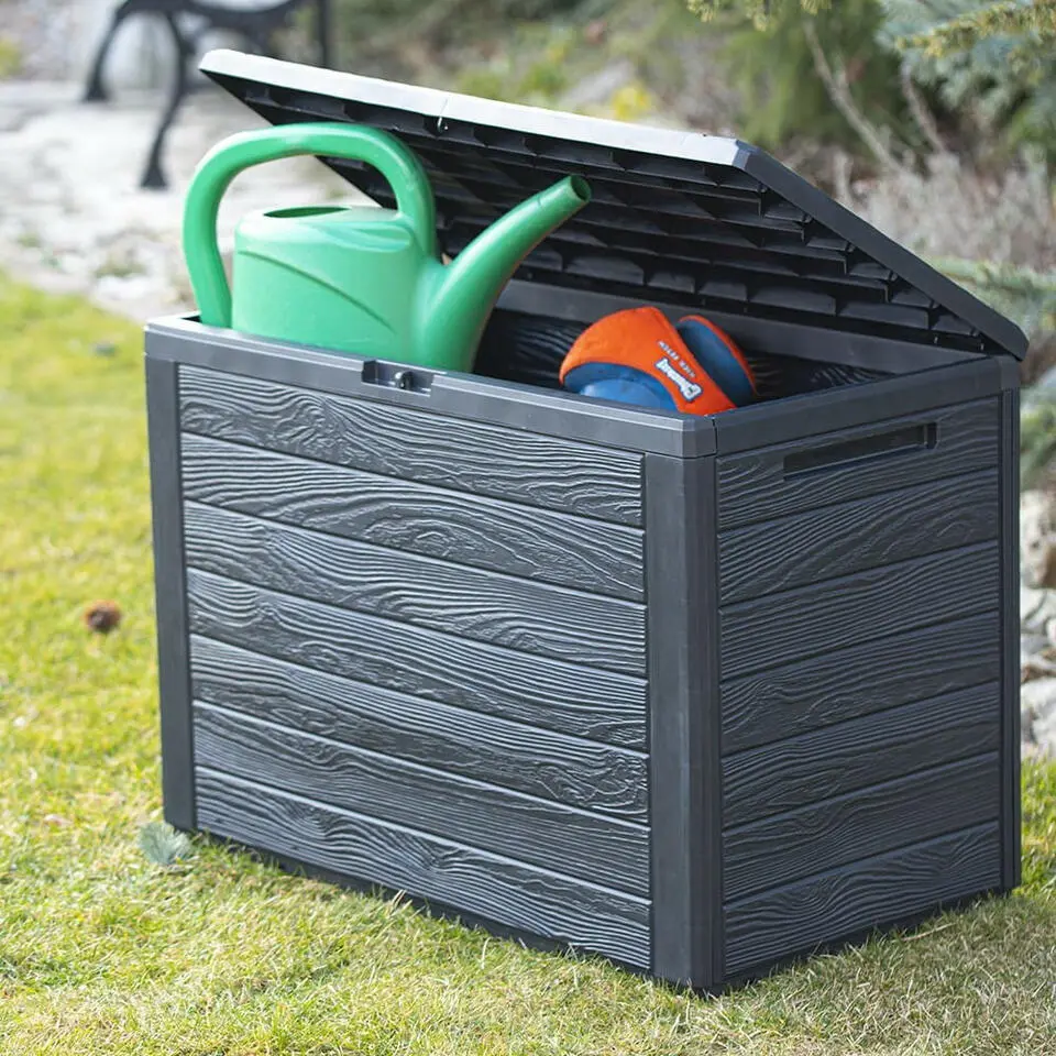 Prosperplast Kussenbox - antraciet - hout patroon - 190L