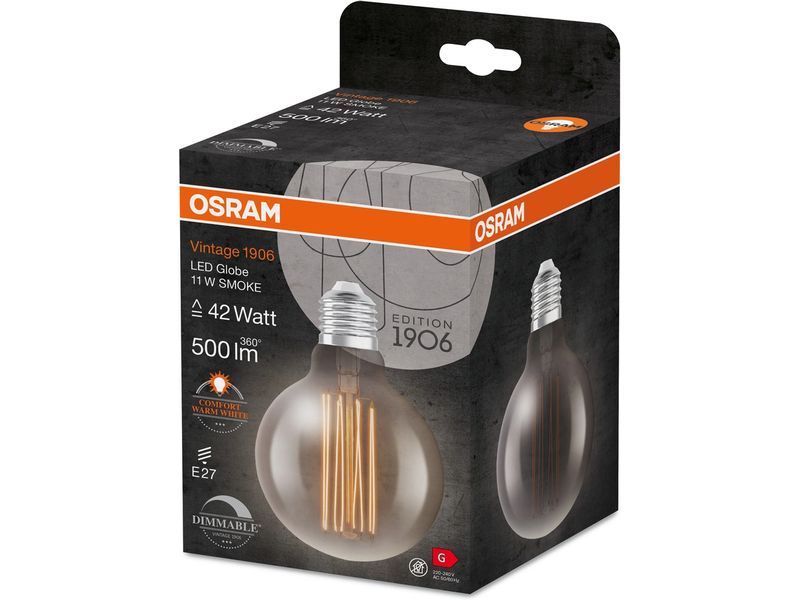 OSRAM Lampe Vintage 1906 Globe95, 11W, E27, Warmweiss Dimmbare LED-Lampen, Vintage-Edition